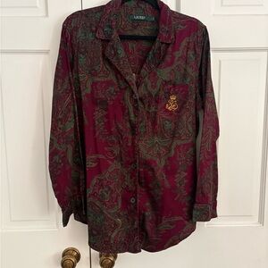 Lauren Ralph Lauren Burgundy and Green Paisley Shirt